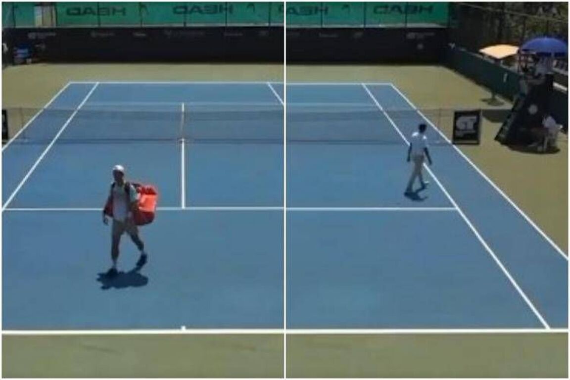 In campo fa caldo, lui vince il set e va a farsi una doccia