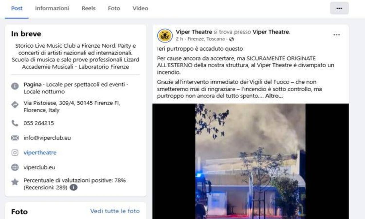 Incendio al Viper Theatre di Firenze: "Tenete le finestre chiuse"