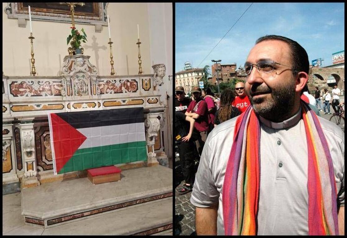 Prete 'no global' espone bandiera palestinese sull'altare: "Vangelo ci dice di schierarci"