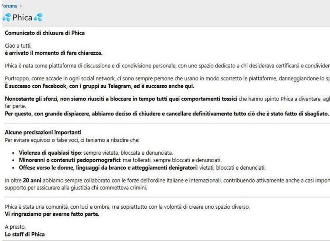 Chiude forum sessista 'Phica': "Non siamo riusciti a bloccare comportamenti tossici"