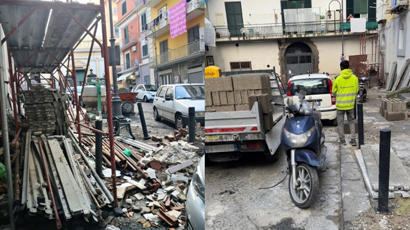 Castellammare di Stabia - Cantiere irregolare nel centro antico: sequestrato un autocarro