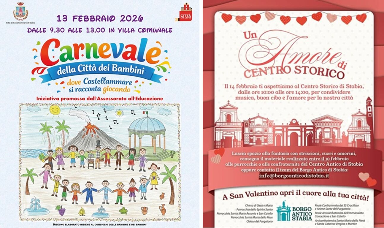 Castellammare di Stabia, eventi per San Valentino e Carnevale 2026: iniziative tra Villa Comunale e Centro storico