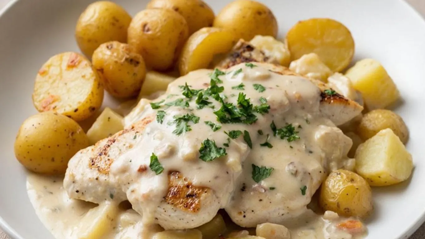 Pollo al limone cremoso con patate al rosmarino