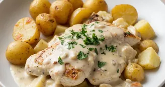Pollo al limone cremoso con patate al rosmarino