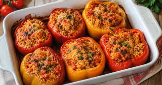 Peperoni ripieni di riso al forno: il piatto estivo completo che profuma di tradizione italiana
