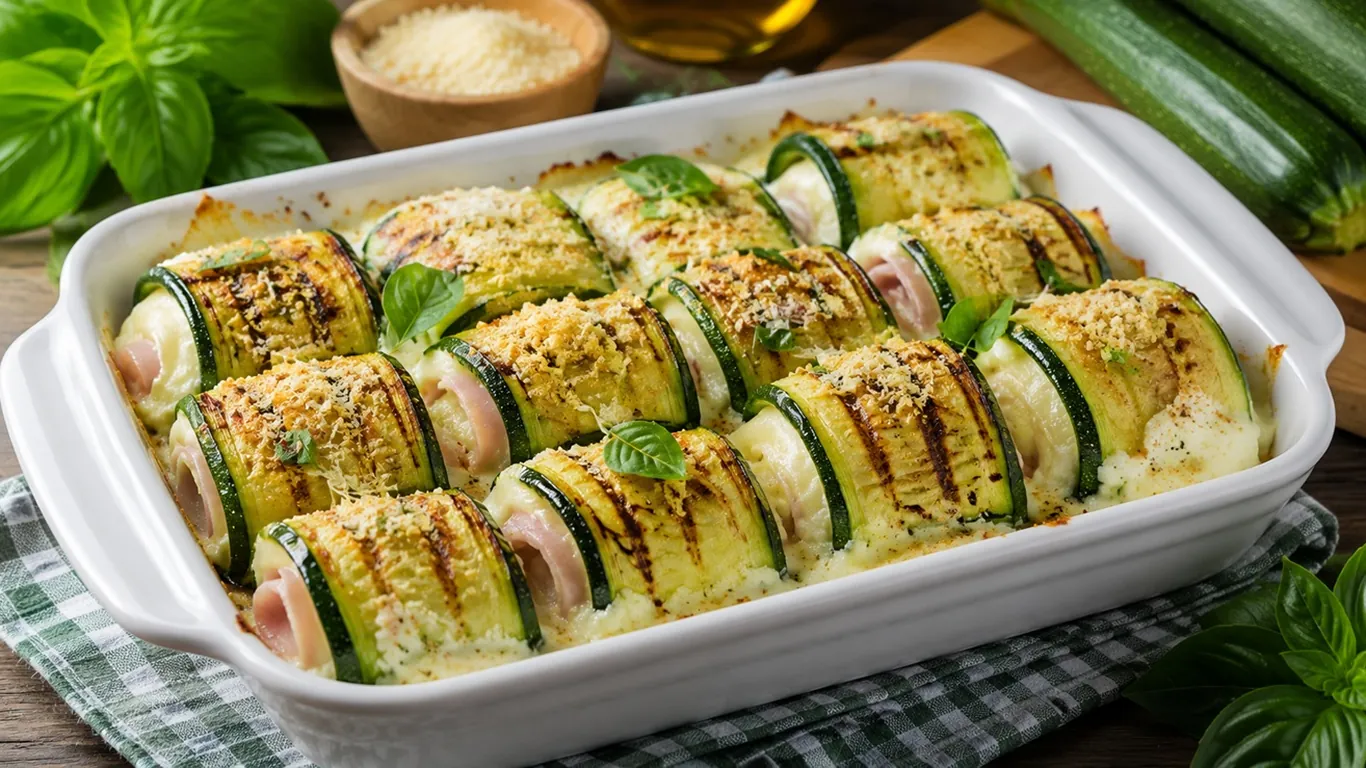 Involtini di zucchine con ricotta, prosciutto cotto e scamorza