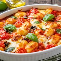Gnocchi alla sorrentina estiva con pomodorini, provola e basilico
