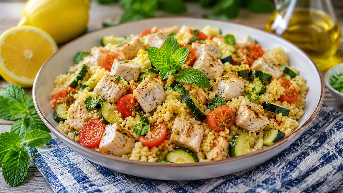 Cous cous estivo con pesce spada, zucchine e menta