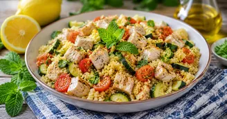 Cous cous estivo con pesce spada, zucchine e menta