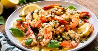 Gamberoni al limone e basilico in padella