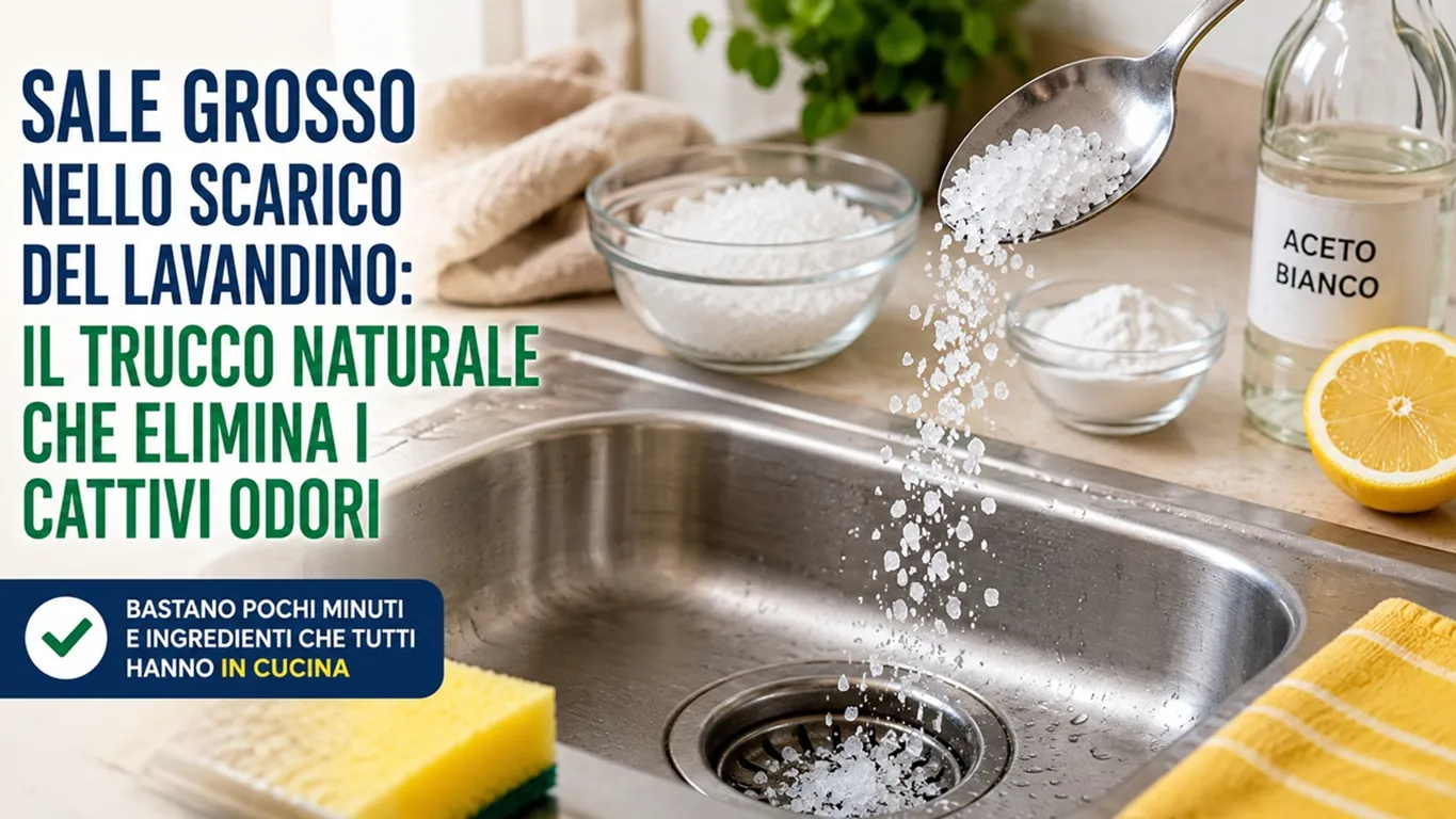 Sale grosso nello scarico del lavandino: il trucco naturale che elimina i cattivi odori
