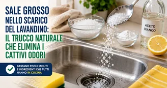 Sale grosso nello scarico del lavandino: il trucco naturale che elimina i cattivi odori
