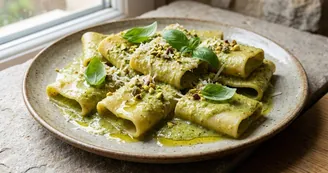 Paccheri con crema di zucchine, gamberi e limone