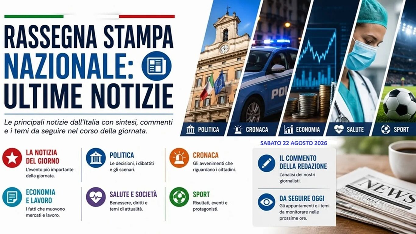 Rassegna stampa di sabato 22 agosto: le principali notizie dall'Italia e dal mondo