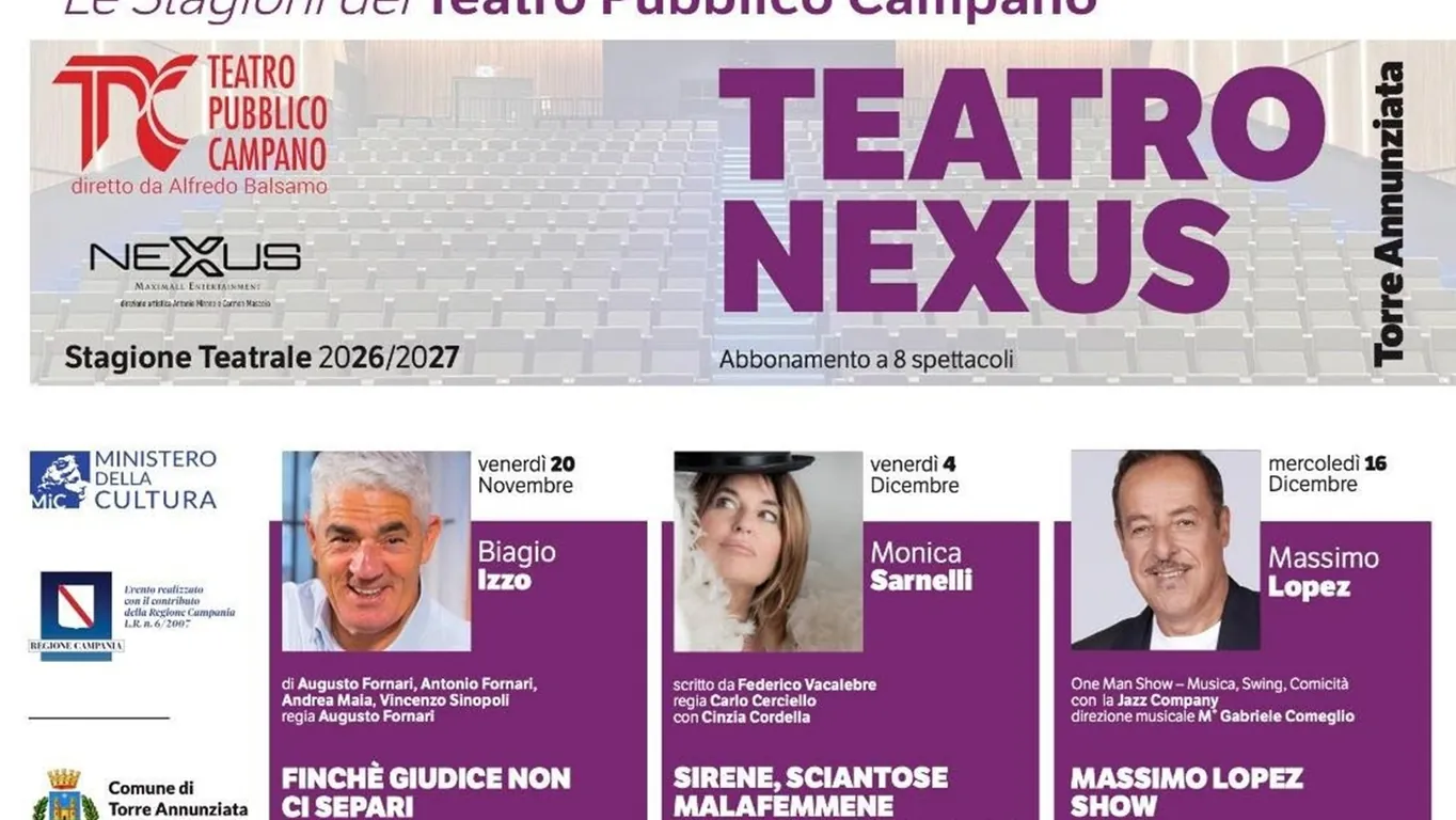 Torre Annunziata, al Teatro Nexus otto spettacoli per la stagione 2026/2027