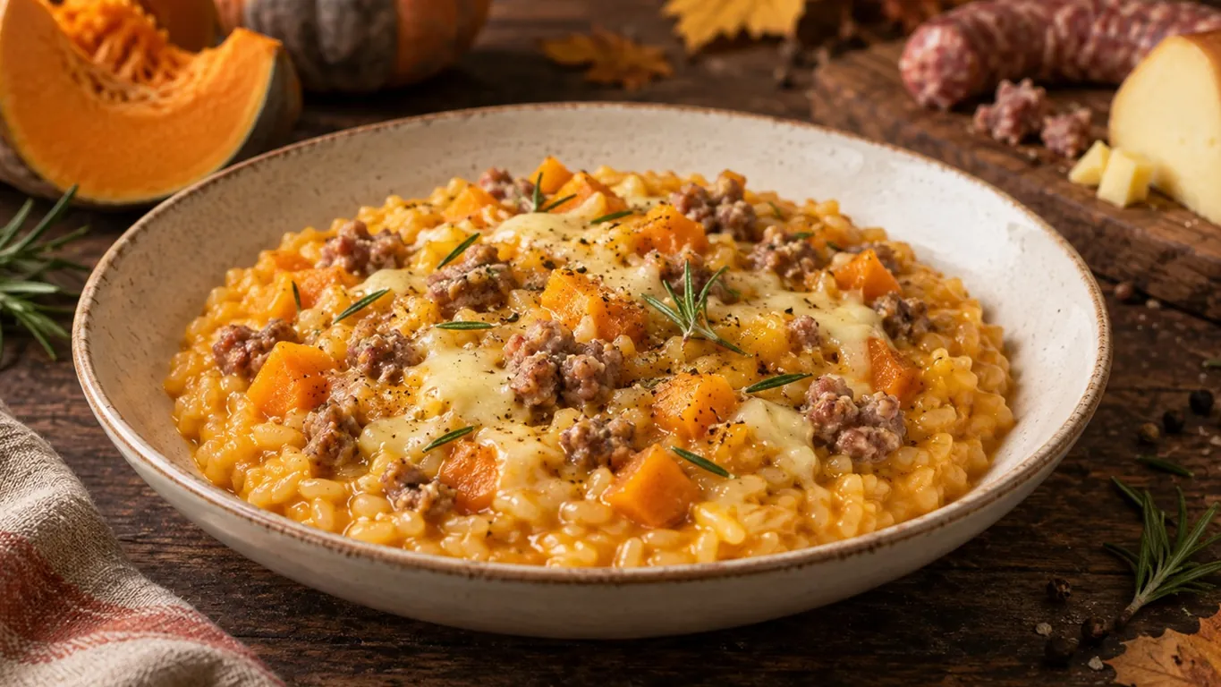 Risotto con zucca, salsiccia e provola affumicata