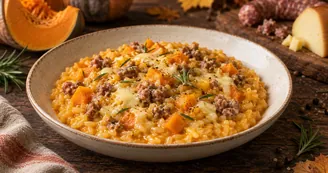 Risotto con zucca, salsiccia e provola affumicata