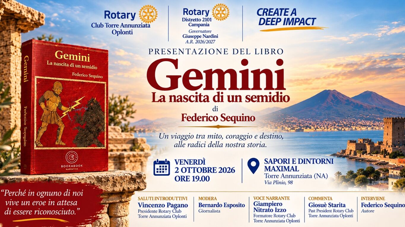 Torre Annunziata, il Rotary presenta “Gemini – La nascita di un semidio” di Federico Sequino