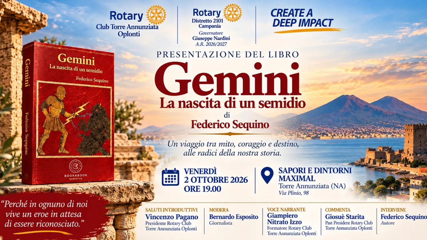 Torre Annunziata, il Rotary presenta “Gemini – La nascita di un semidio” di Federico Sequino