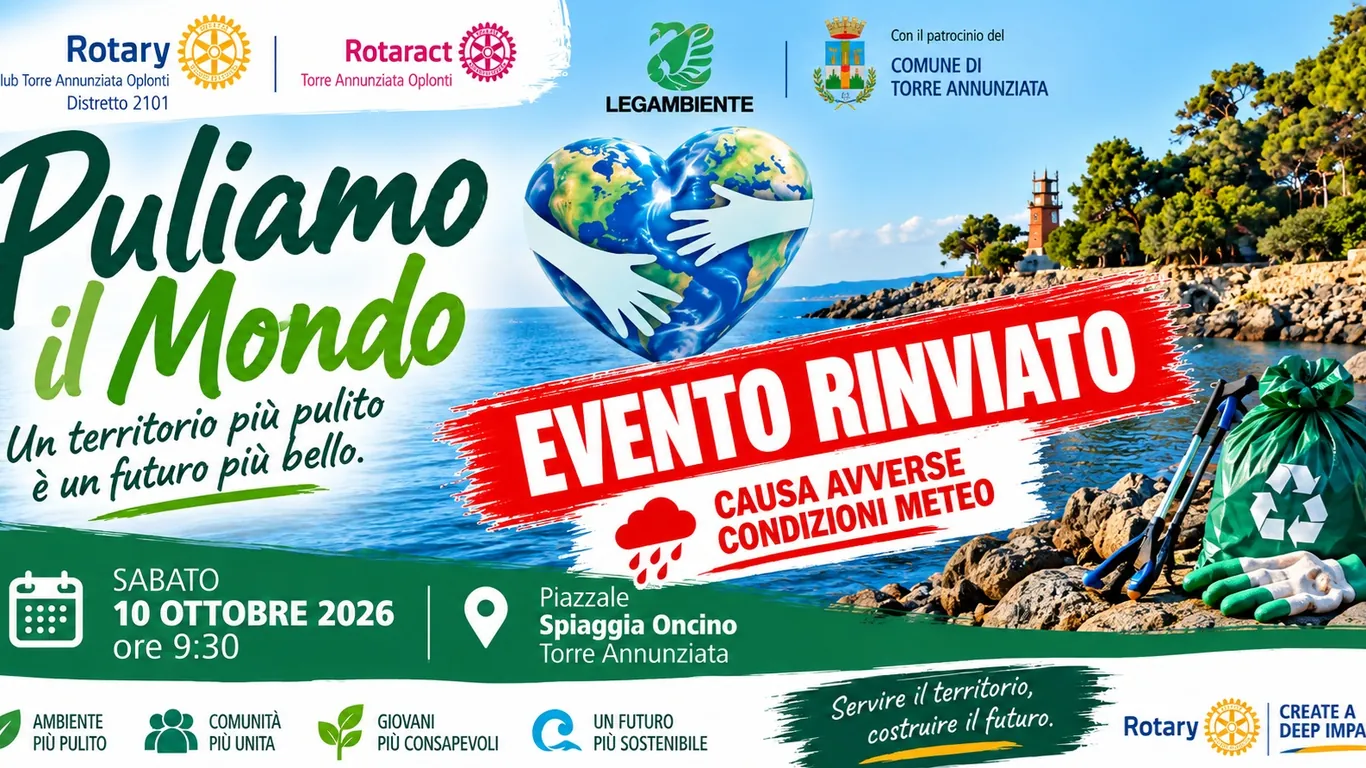 Torre Annunziata, rinviata per maltempo l'iniziativa ambientale “Puliamo il Mondo”