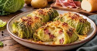 Involtini di verza con patate, speck e un cuore filante di scamorza