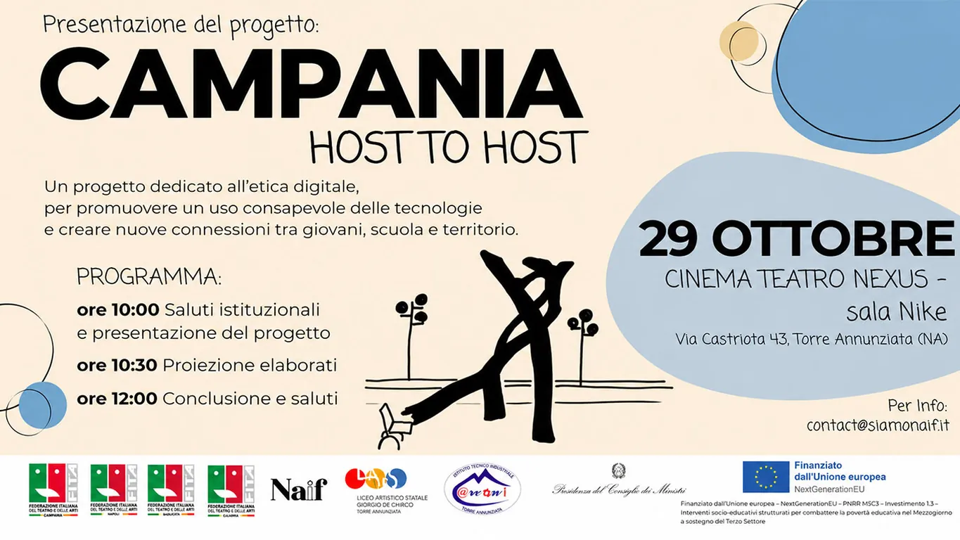 Torre Annunziata, il 29 ottobre la presentazione del progetto “Campania Host to Host”
