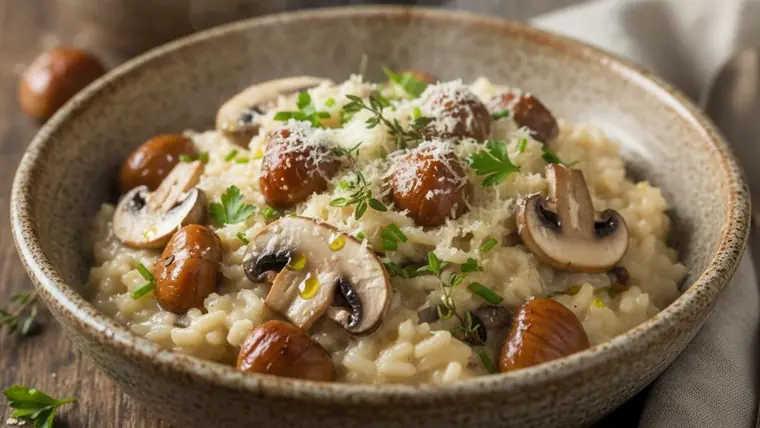Risotto cremoso ai funghi porcini e castagne