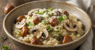 Risotto cremoso ai funghi porcini e castagne