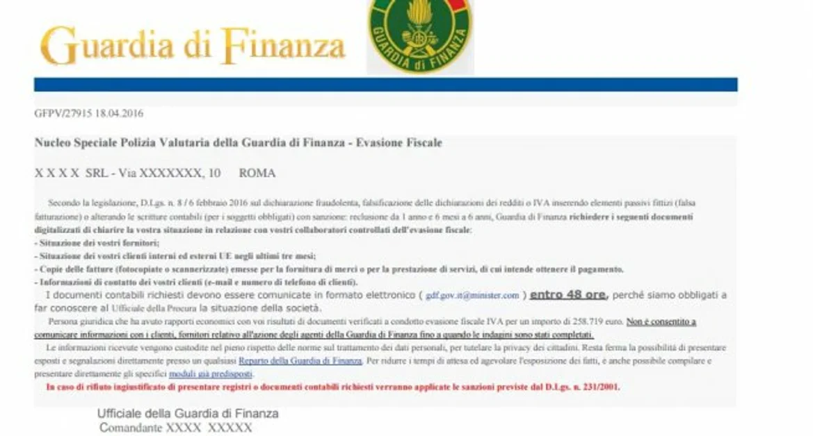 E-mail truffa con finto account della Guardia di Finanza