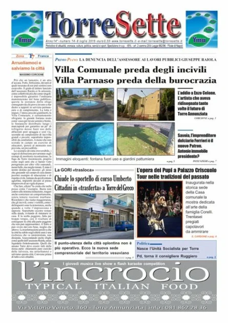 TorreSette in edicola da venerdì 8 luglio 2016