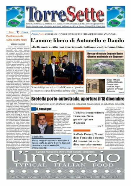 TorreSette in edicola da venerdì 2 dicembre 2016