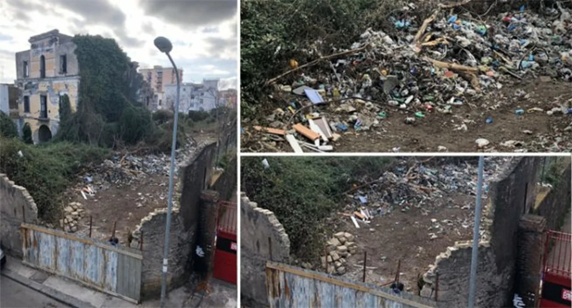 Torre Annunziata -  Mini discarica in via Parini, sotto la vegetazione cumuli di rifiuti