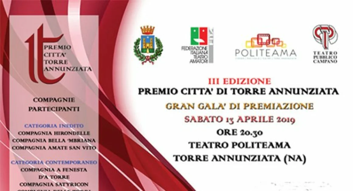 “Premio Città di Torre Annunziata”, sabato 13 aprile il Gran Galà di premiazione