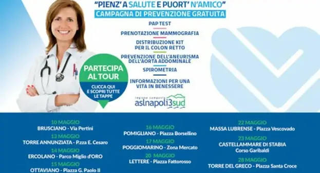 Tour del benessere organizzato dall'Asl Napoli 3 Sud: pap test, ecografie e spirometrie gratis