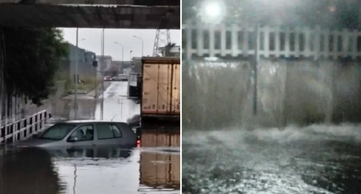 Torre Annunziata - Piove, macchina sommersa dall'acqua in via Settetermini