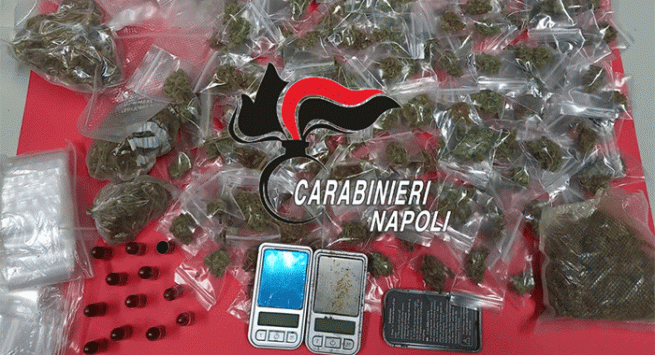 Boscoreale - Trovati in un'aiuola pubblica 600 grammi di marijuana, 2 bilancini e  11 proiettili 