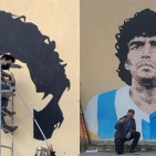 Boscotrecase - Mezzobusto di Maradona dipinto su una parete: l'opera di Luigi e Gianluigi