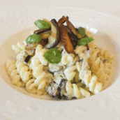 Fusilli in crema di ricotta e melanzane 