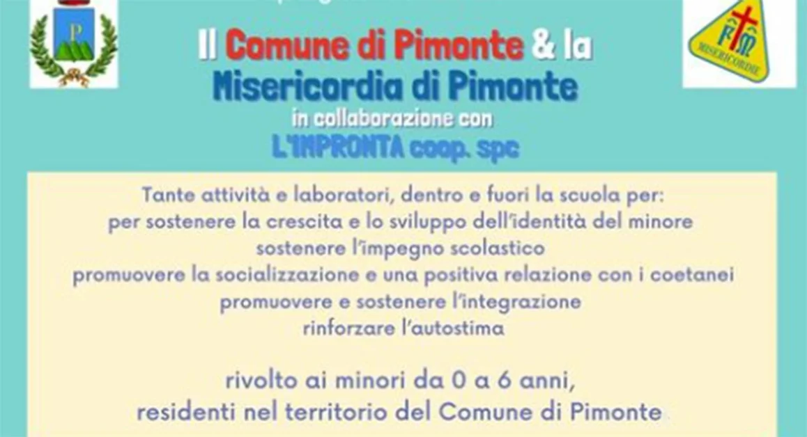 Pimonte - Laboratori educativi per i bambini, l'iniziativa di Comune e Misericordia