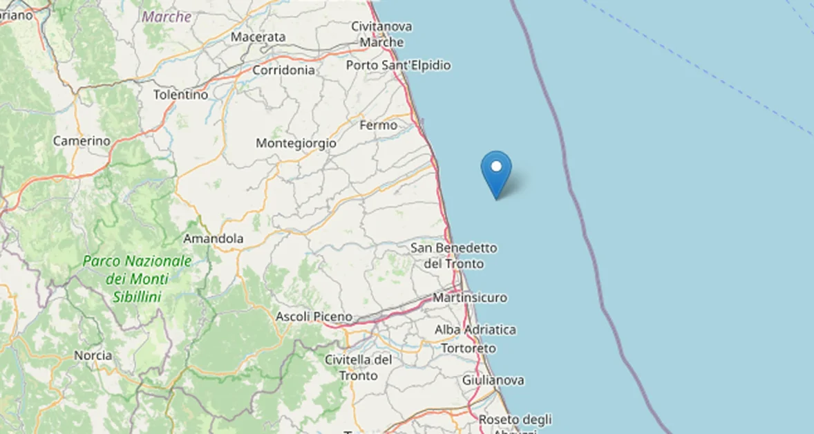 Forte scossa di terremoto a largo della costa tra Marche e Abruzzo
