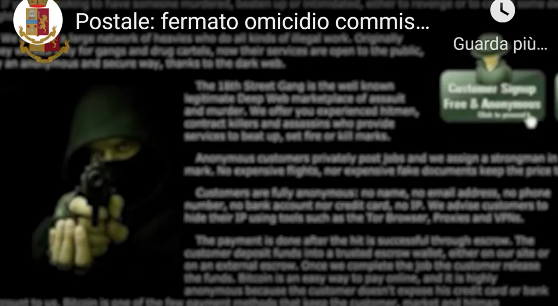 Omicidio del rivale in amore, recluta killer sul dark web