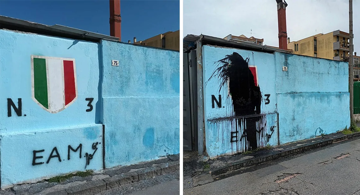 Torre Annunziata - Imbecilli in azione: deturpato 'murale' di un tifoso del Napoli