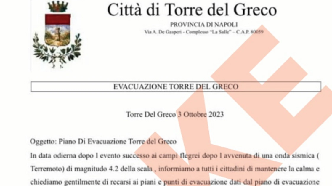 Torre del Greco - Terremoto ai Campi Flegrei, lettera con invito a evacuare circola sui social