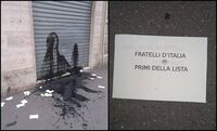 Torino, picconate contro la sede Fratelli d'Italia: olio esausto e volantini minatori - Foto